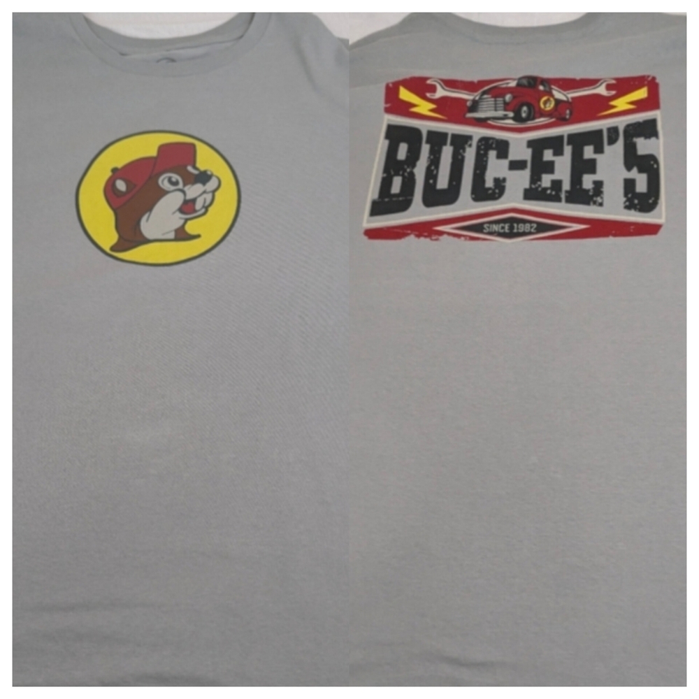 Buc-ees's Since 1982 Grey T-shirt Featuring Beaver On Front -Truck On Back Large